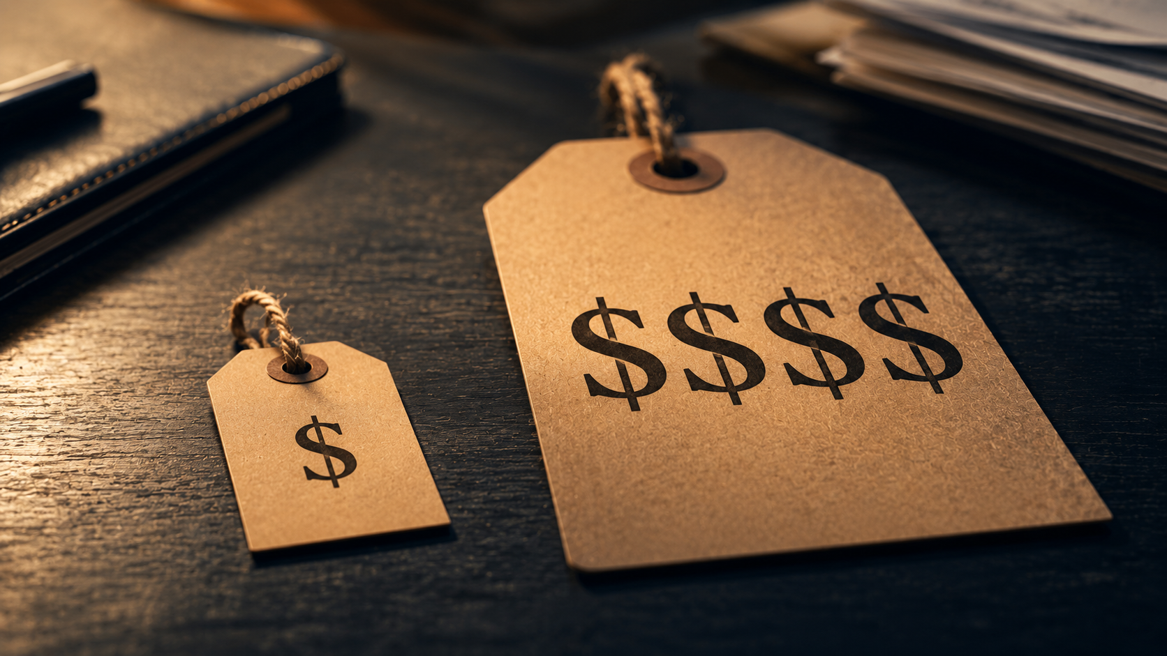 Two price tags — one small, one dramatically larger